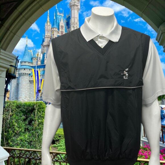 NWT Walt Disney World Golf Links Tech Mickey Embroidered Black Windbreaker Vest - Picture 2 of 13
